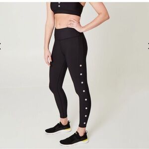 Soul by Soulcycle Black Leggings Grommet White Side Buttons | Size L